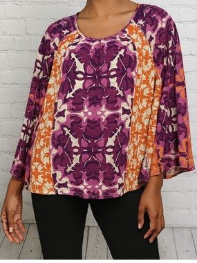 Chico's Boho Mystic Batik Print Flare-Sleeve Top Festival Artsy Size 0 US small